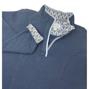 Orvis Women's Signature Print Trim Quarter Zip Sweater L Navy